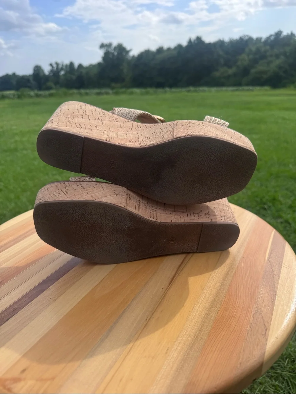 Ladies Corkys Hey Girl Woven Cork Wedge Sandals in Natural